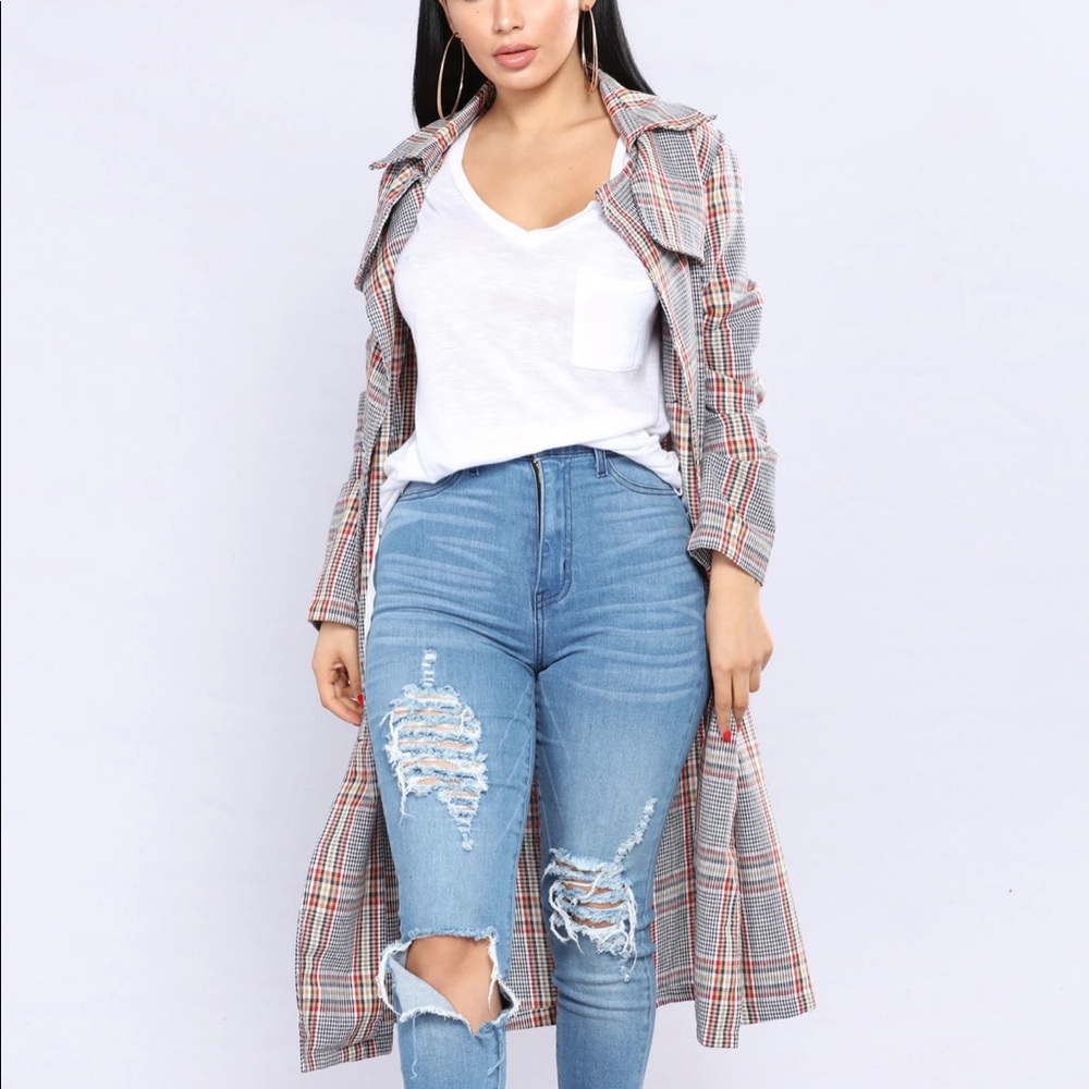 Plaid Trench Coat, with Belt. FashionNova. Large